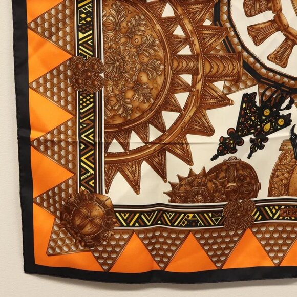 HERMES Carre 90 Scarf ""L'ORDES CHEFS"" Silk Black Orange Auth - Picture 4 of 14